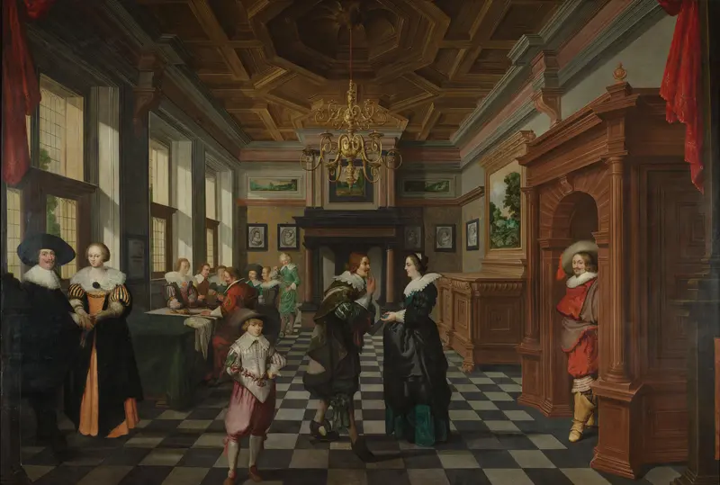 A Seven-Part Decorative Sequence: An Interior Wall Art by Dirck van Delen - High-Resolution Digital Print
