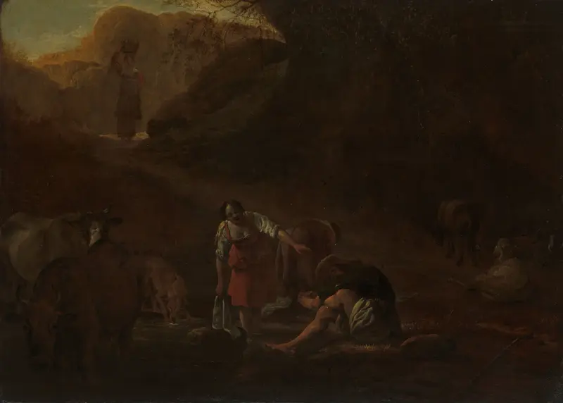 A Shepherd and Washerwomen at a Spring Wall Art by Unknown - High-Resolution Digital Print