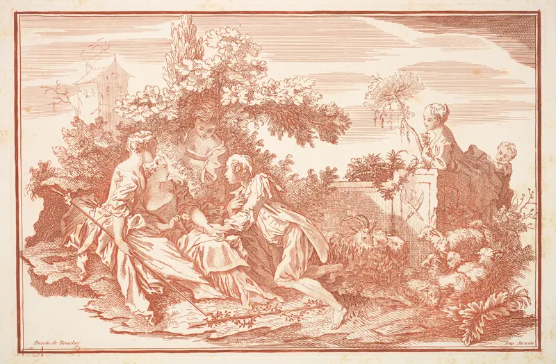 A Shepherd and Young Women in a Bower, from "L'Artiste" Wall Art by LeGrand - High-Resolution Digital Print