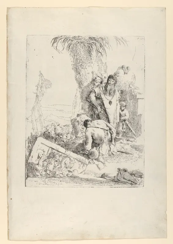 A Shepherd with two Magicians, from the Scherzi Wall Art by Giovanni Battista Tiepolo - High-Resolution Digital Print
