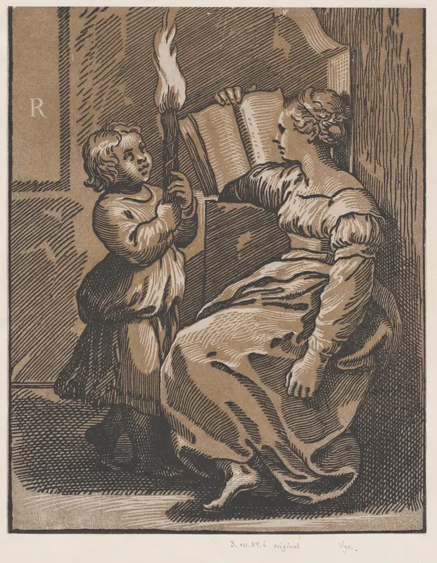 A Sibyl reading a book facing left Wall Art by Ugo da Carpi - High-Resolution Digital Print