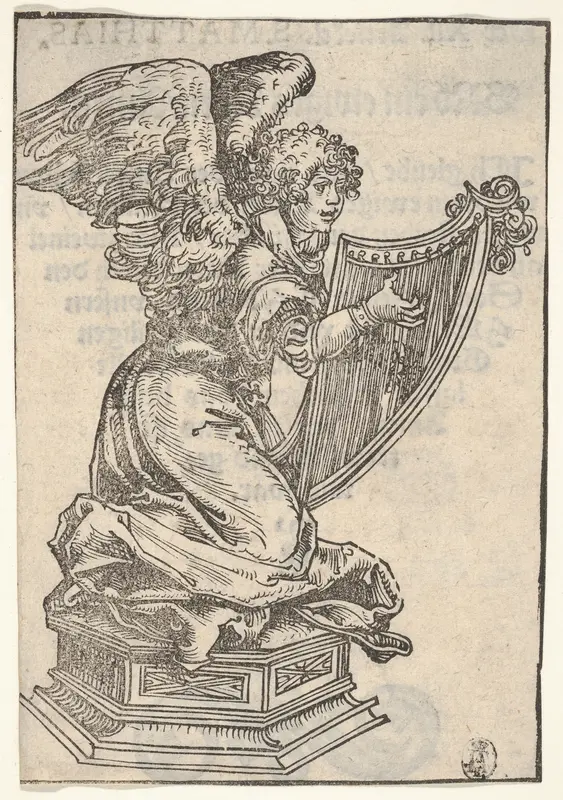 A Silver Statuette of an Angel Playing the Harp, from the "Wittenberg Reliquaries" Wall Art by Lucas Cranach the Elder - High-Resolution Digital Print