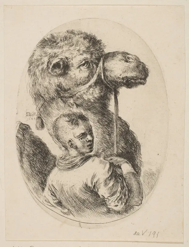 A slave holds a camel by the bridle, from "Several heads in the Persian style" (Plusieurs têtes coiffées à la persienne) Wall Art by Stefano della Bella - High-Resolution Digital Print