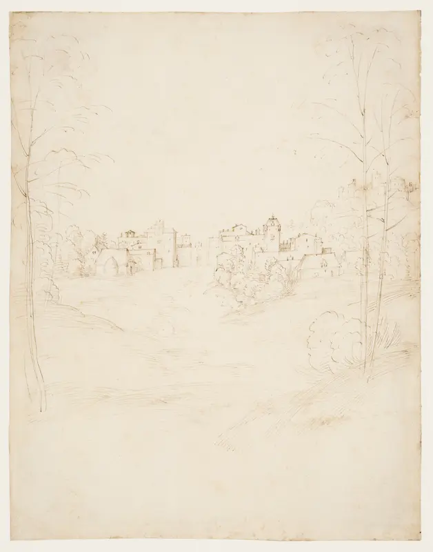 A Small Town on the Crest of a Slope Wall Art by Fra Bartolomeo (Bartolomeo di Paolo del Fattorino) - High-Resolution Digital Print