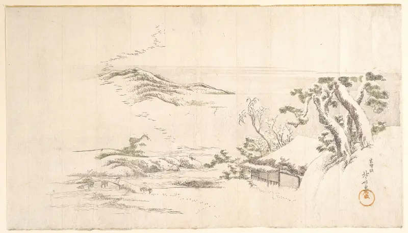 A Snow–clad Landscape with Gray Clouds Wall Art by Katsushika Hokusai - High-Resolution Digital Print