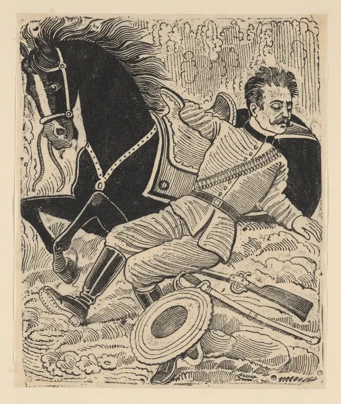 A soldier fallen from his horse Wall Art by José Guadalupe Posada - High-Resolution Digital Print