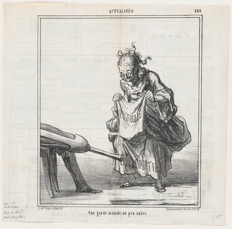 A somewhat naive nurse, from 'News of the day,' published in Le Charivari, January 4, 1871 Wall Art by Honoré Daumier - High-Resolution Digital Print