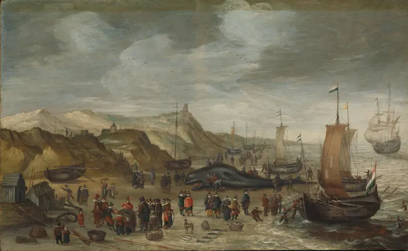 A Sperm Whale Washed up on the Beach at Noordwijk, 28 December 1614 Wall Art by Unknown - High-Resolution Digital Print