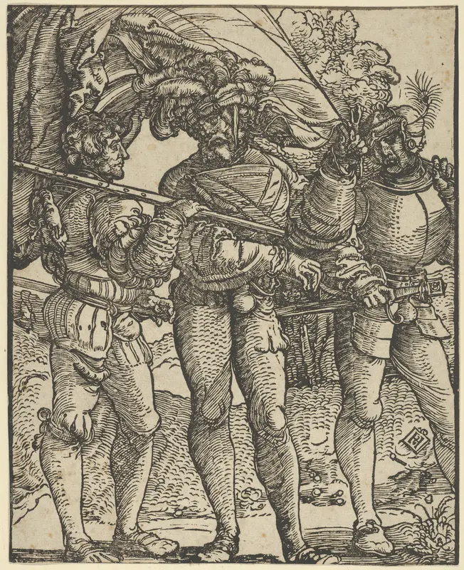 A Standard-Bearer Flanked by a Lansquenet at each side (copy) Wall Art by Hans Schäufelein - High-Resolution Digital Print