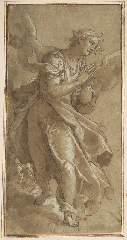 A Standing Angel and two Cherubs Wall Art by Federico Zuccaro (Zuccari) - High-Resolution Digital Print
