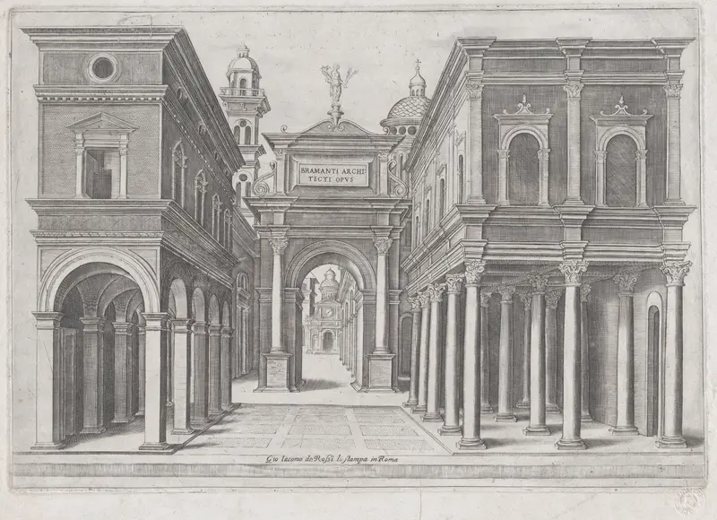 A street with buildings and arcades Wall Art by Anonymous, Italian - High-Resolution Digital Print