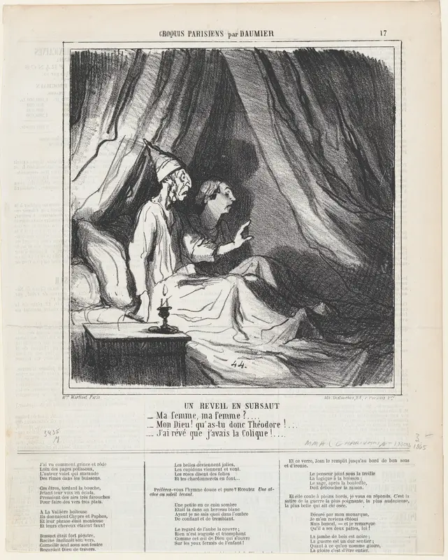 A sudden awakening, from 'Parisian sketches,' published in Le Charivari, November 1, 1865 Wall Art by Honoré Daumier - High-Resolution Digital Print