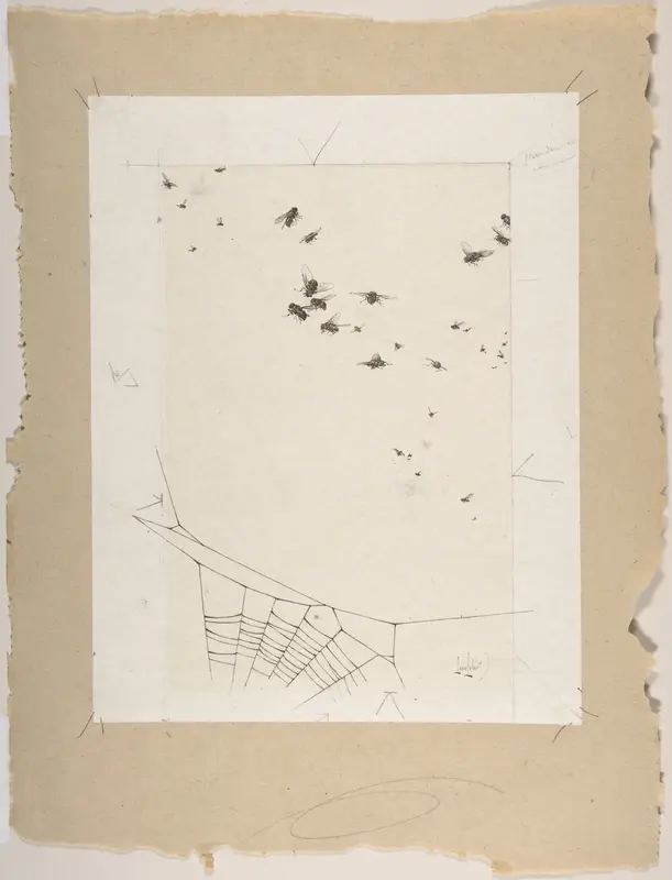 A Swarm of Flies above a Spider's Web Wall Art by Alexandre-Louis Leloir - High-Resolution Digital Print