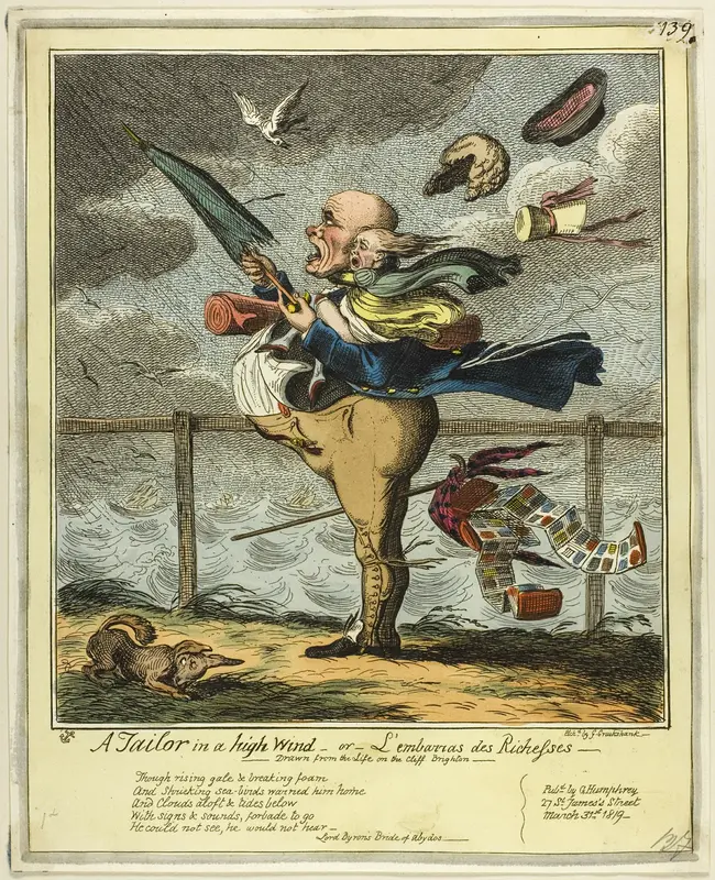 A Tailor in a High Wind Wall Art by George Cruikshank - High-Resolution Digital Print