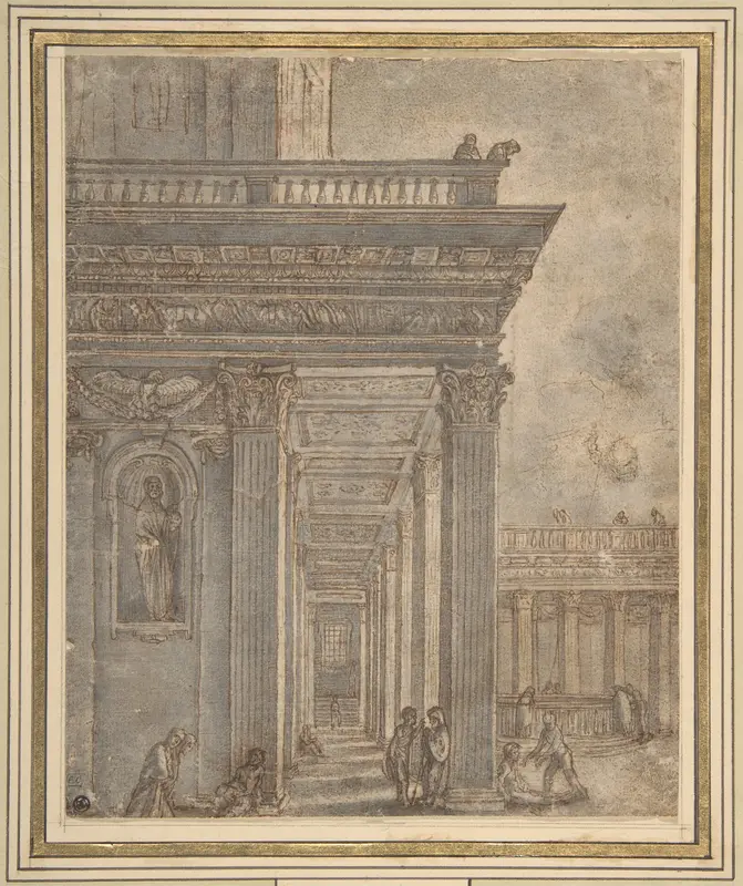 A Temple in a Courtyard (Pool of Bethesda) Wall Art by Adam Elsheimer - High-Resolution Digital Print