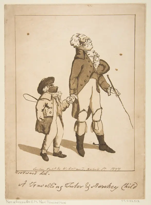 A Travelling Tutor and Monkey Child Wall Art by George Murgatroyd Woodward - High-Resolution Digital Print