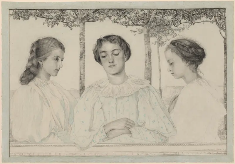 A Triple Portrait of Hermine, Emilia, and Helena Wall Art by Emilie Mediz-Pelikan - High-Resolution Digital Print