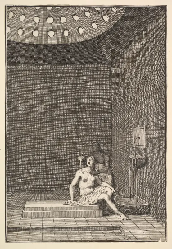 A Turkish Bath (Aubry de La Mottraye's "Travels throughout Europe, Asia and into Part of Africa...," London, 1724, vol. I, pl. 10) Wall Art by William Hogarth - High-Resolution Digital Print