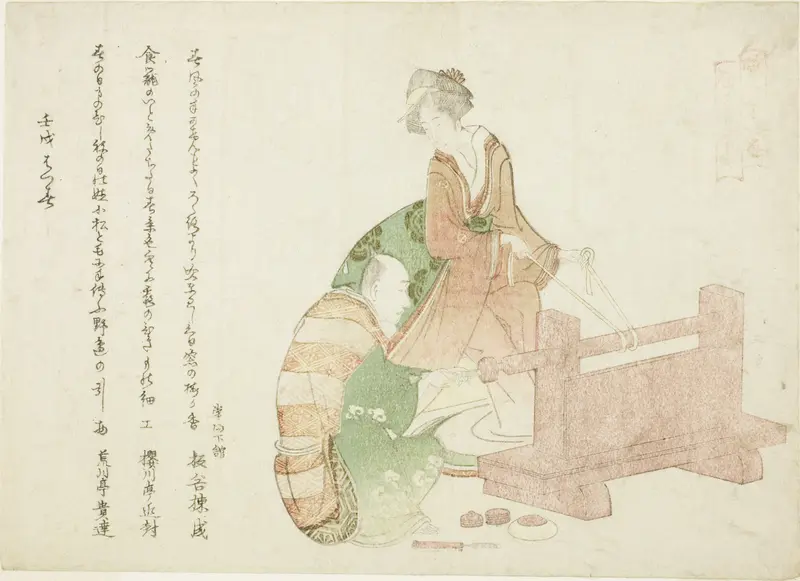 A turner and his assistant, from the series "Thirty-six Poets as Craftsmen (Shokunin sanjurokuban)"