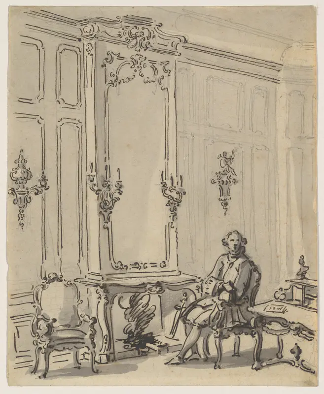 A Venetian Interior, with a Young Man Seated by the Fire Wall Art by Canaletto (Giovanni Antonio Canal) - High-Resolution Digital Print
