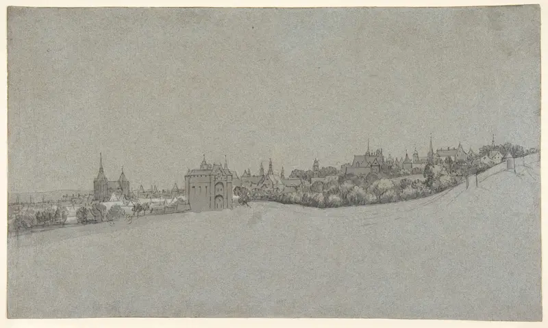 A View of Brussels from the South, with the Halle Gate at Center; verso: Landscape Sketch Wall Art by Daniël Schellinks - High-Resolution Digital Print