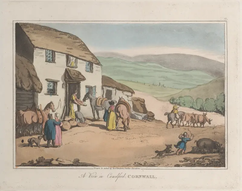 A View of Camelford, Cornwall Wall Art by Thomas Rowlandson - High-Resolution Digital Print