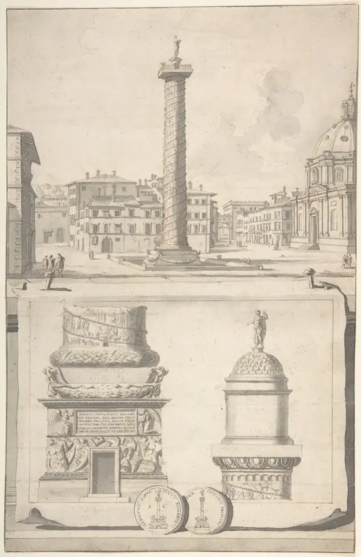 A View of the Column of Trajan (above) with Details (below) Wall Art by Jan Goeree - High-Resolution Digital Print
