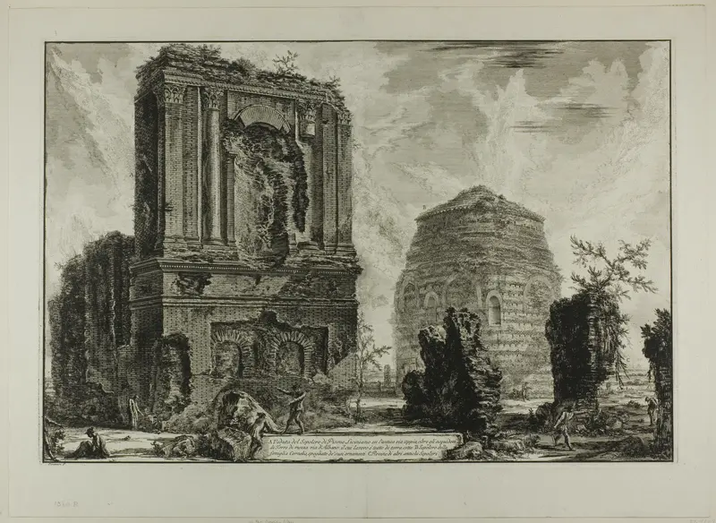 A. View of the Tomb of Licinianus Piso on the ancient Appian Way... B. Tomb of the Cornelii..., from Views of Rome