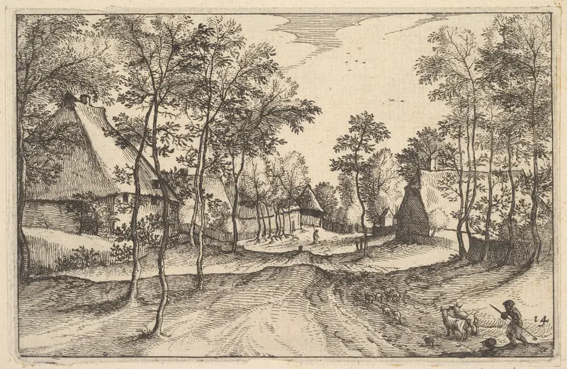 A Village Road, plate 14 from "Regiunculae et Villae Aliquot Ducatus Brabantiae" Wall Art by Claes Jansz. Visscher - High-Resolution Digital Print