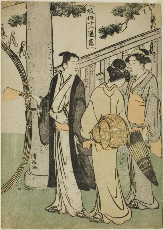 A visit to a shrine, from the series "Twelve Scenes of Popular Customs (Fuzoku juni tsui)"
