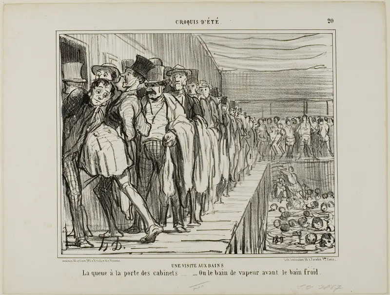 A Visit to the Baths. Queuing in front of the changing rooms - or the steam bath before the cold bath, plate 20 from Croquis D'été