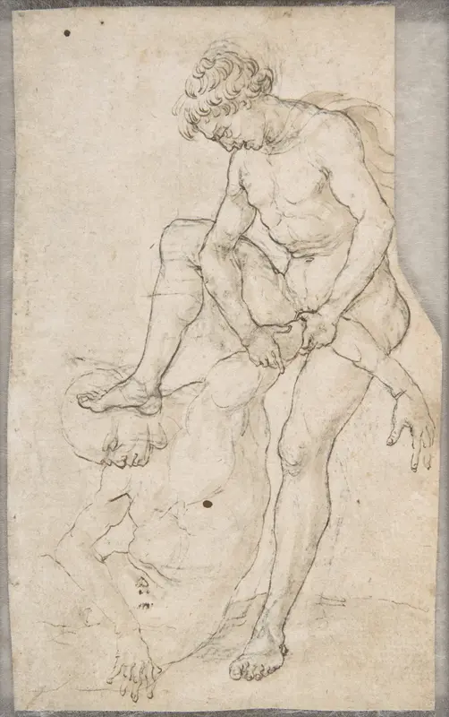 A Warrior Subduing Another (recto); Warrior Seen in Bust-Length with Fantastic Helmet (verso) Wall Art by Maso Finiguerra - High-Resolution Digital Print