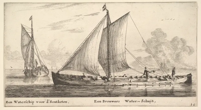 A "Watership" Carrying Water for Salt Works and Another One Carrying Water for the Breweries Wall Art by Reinier Nooms, called Zeeman - High-Resolution Digital Print