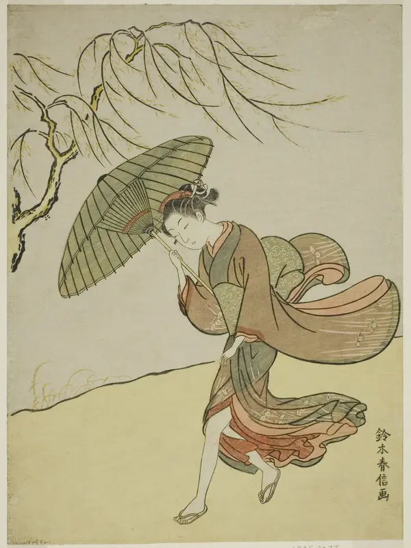 A Windy Day Wall Art by Suzuki Harunobu - High-Resolution Digital Print