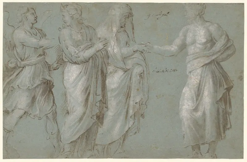 A Winged Figure, two Women, and a Man Wall Art by Biagio Pupini - High-Resolution Digital Print