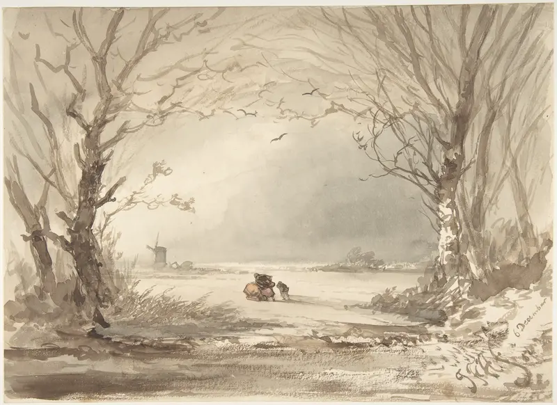 A Winter Landscape Wall Art by Johannes Franciscus Hoppenbrouwers - High-Resolution Digital Print