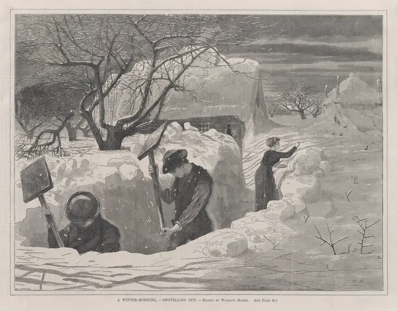 A Winter Morning – Shovelling Out (Every Saturday, Vol. II, New Series) Wall Art by Winslow Homer - High-Resolution Digital Print