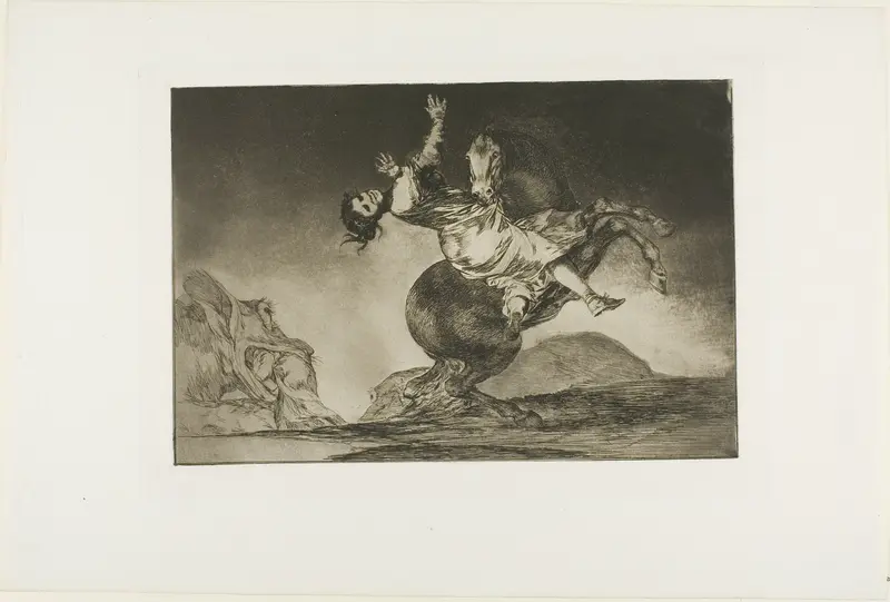 A Woman and a Horse, Let Someone Else Master Them, plate ten from Los Proverbios Wall Art by Francisco José de Goya y Lucientes - High-Resolution Digital Print