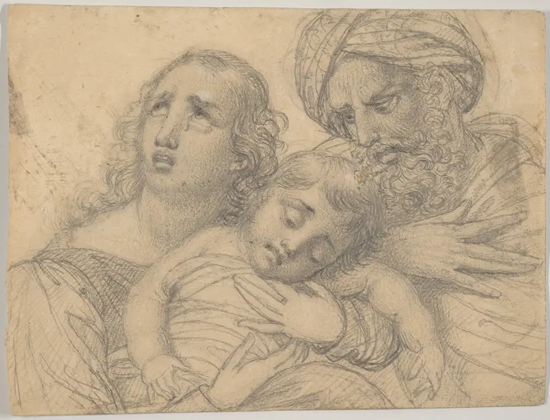 A Woman and a Turbaned Man in Despair with a Young Child Wall Art by François Joseph Navez - High-Resolution Digital Print