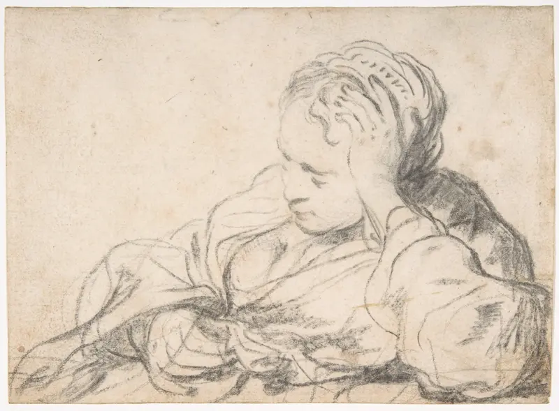 A Woman Asleep (recto);  Landscape Composition with Well-Sweep (verso) Wall Art by Govert Flinck - High-Resolution Digital Print