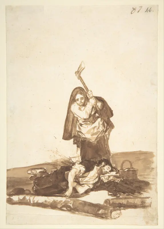 A woman attacking a sleeping man; page 87 from the "Images of Spain" Album (F)