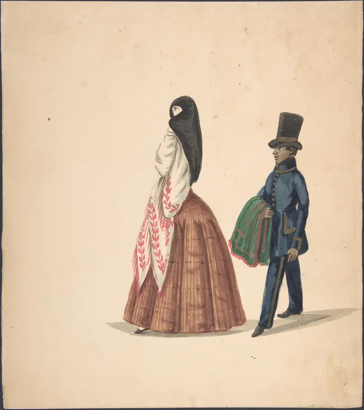 A Woman, Followed by Her Servant Wall Art by Anonymous, Peruvian, 19th century - High-Resolution Digital Print