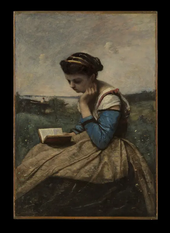 A Woman Reading Wall Art by Camille Corot - High-Resolution Digital Print