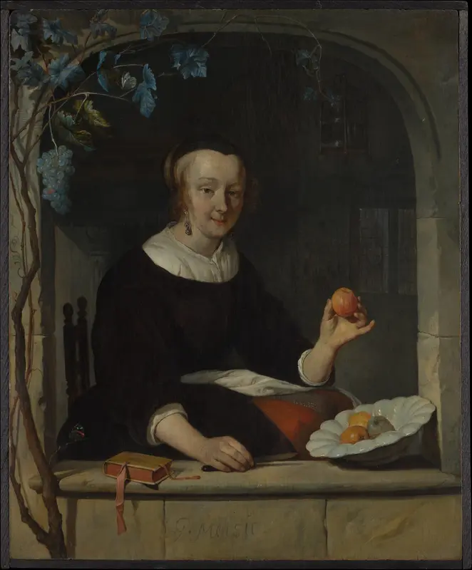 A Woman Seated at a Window Wall Art by Gabriël Metsu - High-Resolution Digital Print