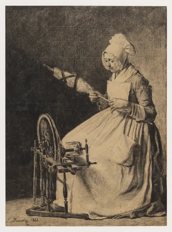 A Woman Spinning Flax Wall Art by François Bonvin - High-Resolution Digital Print