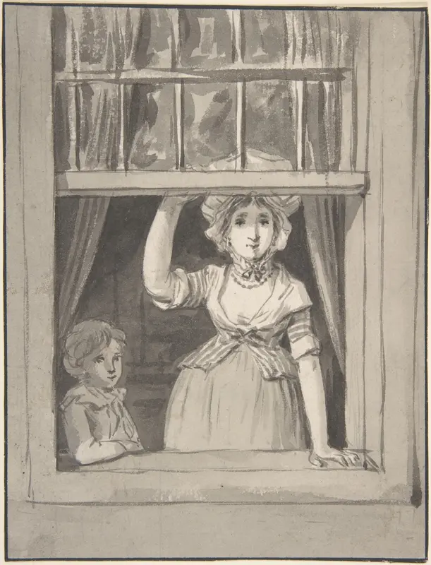 A Woman Standing at an Open Sash Window, a Small Boy Beside Her Wall Art by Anthonie Andriessen - High-Resolution Digital Print