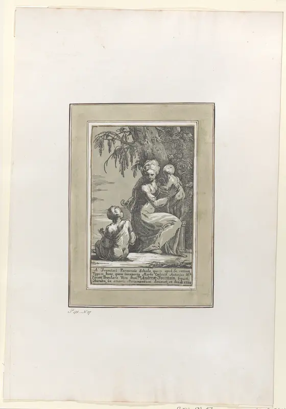 A Woman Standing at the Foot of a Tree Holding an Infant, with a Seated Boy