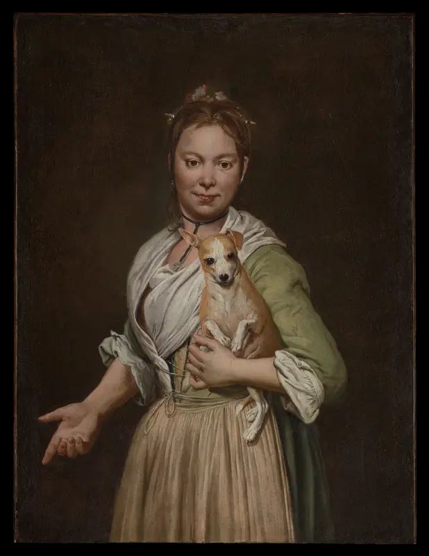 A Woman with a Dog Wall Art by Giacomo Ceruti - High-Resolution Digital Print