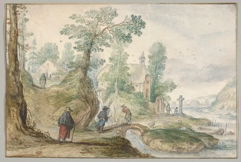 A Wooded River Landscape with a Church and Figures Wall Art by Hendrick Avercamp - High-Resolution Digital Print