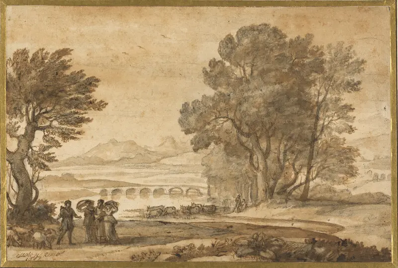 A Wooded River Landscape with Jacob, Laban, and His Daughters Wall Art by Claude Lorrain - High-Resolution Digital Print